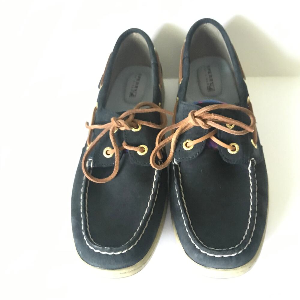Sperry Shoes Size 8.5 M Womens Top Siders Boat Shoes Madras Plaid Navy Leather